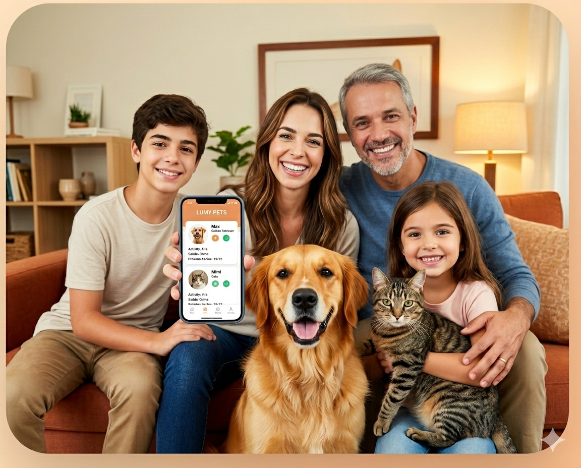 Tutoras felizes com cachorro usando o aplicativo LumyPet