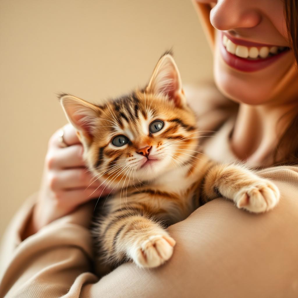Gato feliz com tutora