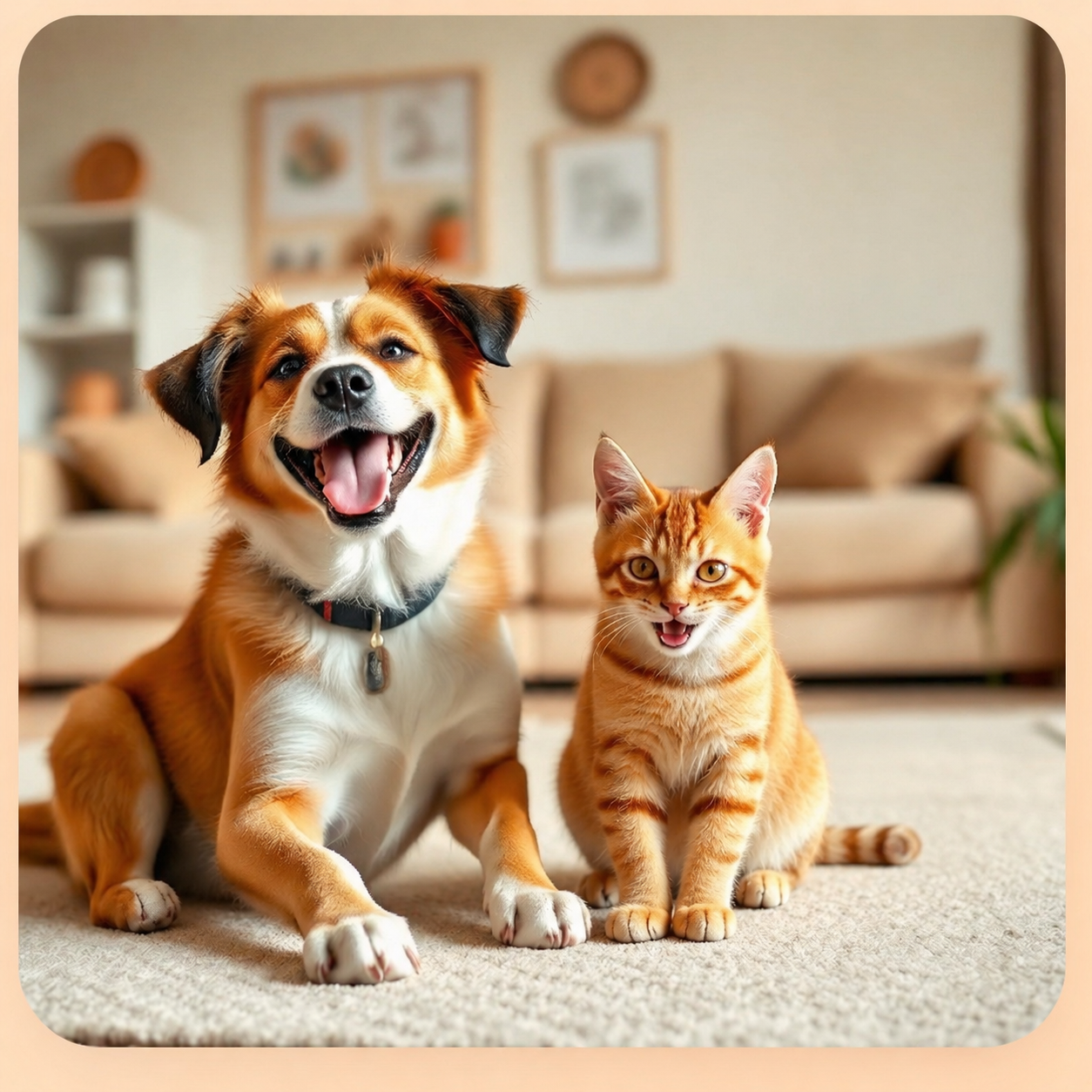 Cachorro e gato felizes
